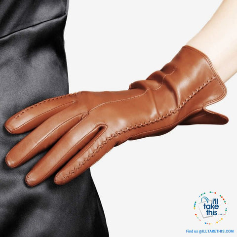 Image of Full-finger Women's Gloves handcrafted in Super-soft Lambskin, lined in Vegan fur - 7 Colors - I'LL TAKE THIS