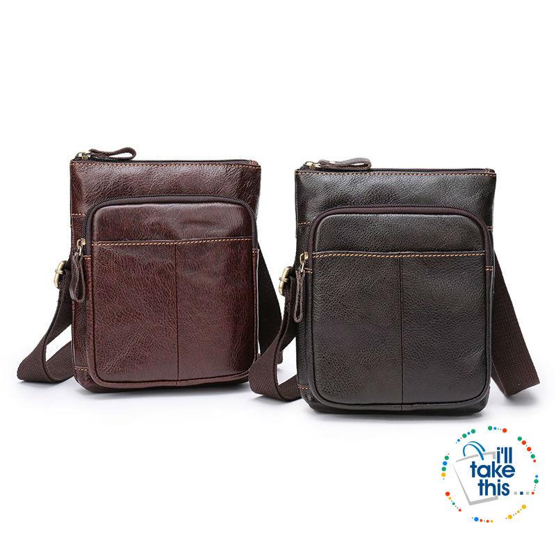 Man Bag in Cowhide Leather - Cross-body/Shoulder Strap, 2 Zipper + 1 Open pocket - 2 Colors - I'LL TAKE THIS