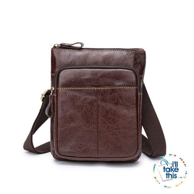 Man Bag in Cowhide Leather - Cross-body/Shoulder Strap, 2 Zipper + 1 Open pocket - 2 Colors - I'LL TAKE THIS