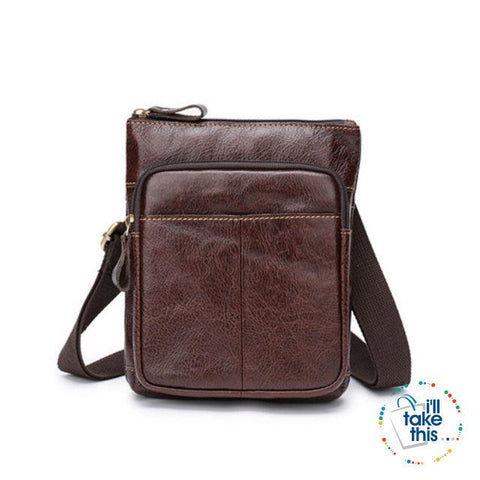 Image of Man Bag in Cowhide Leather - Cross-body/Shoulder Strap, 2 Zipper + 1 Open pocket - 2 Colors - I'LL TAKE THIS