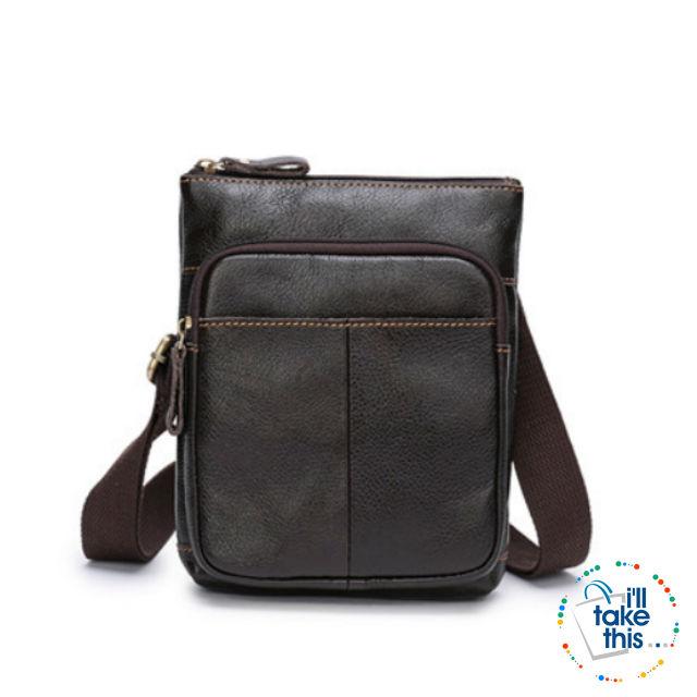 Man Bag in Cowhide Leather - Cross-body/Shoulder Strap, 2 Zipper + 1 Open pocket - 2 Colors - I'LL TAKE THIS