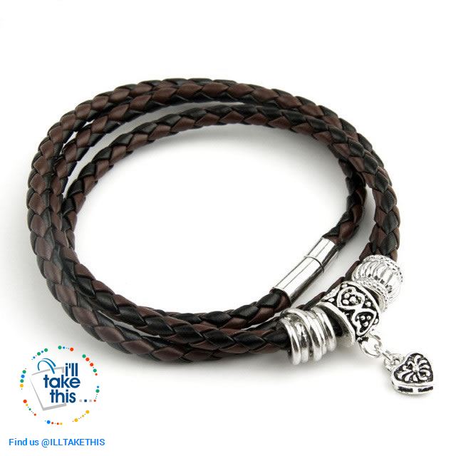 24' Inch Real Leather Wraparound Bracelet with Silver Charm magnetic clasp in 5 Color Choices - I'LL TAKE THIS