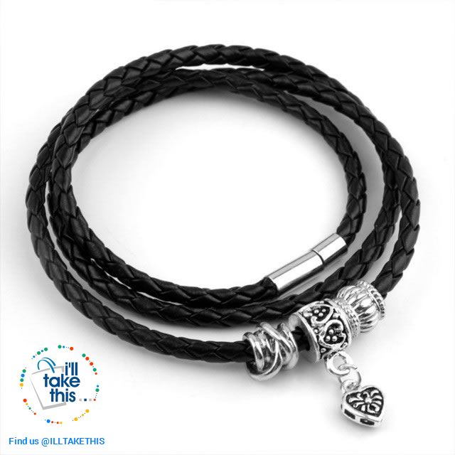 24' Inch Real Leather Wraparound Bracelet with Silver Charm magnetic clasp in 5 Color Choices - I'LL TAKE THIS