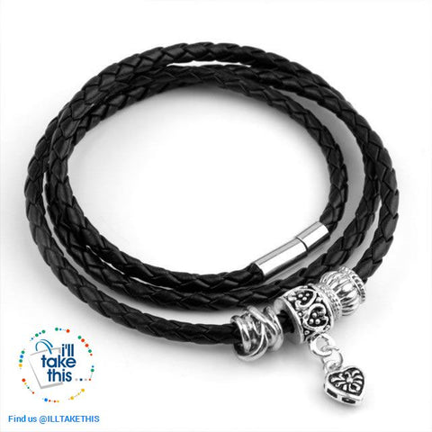 Image of 24' Inch Real Leather Wraparound Bracelet with Silver Charm magnetic clasp in 5 Color Choices - I'LL TAKE THIS