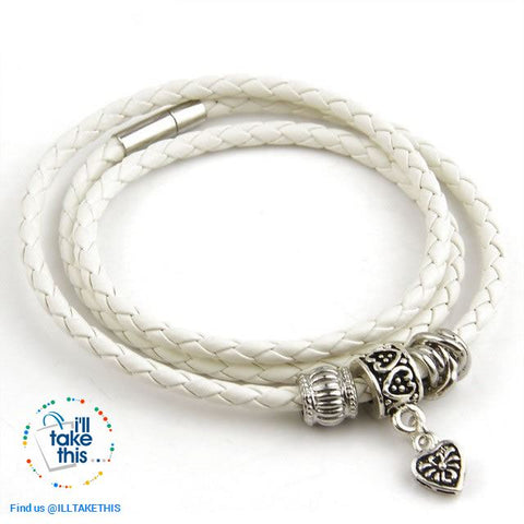 Image of 24' Inch Real Leather Wraparound Bracelet with Silver Charm magnetic clasp in 5 Color Choices - I'LL TAKE THIS