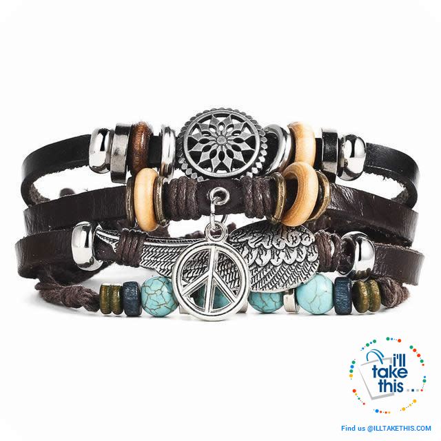 Leather Wristband Punk Design Bracelets Unisex, Turkish Evil Eye, Female Owl, Ethnic Turquoise band - I'LL TAKE THIS