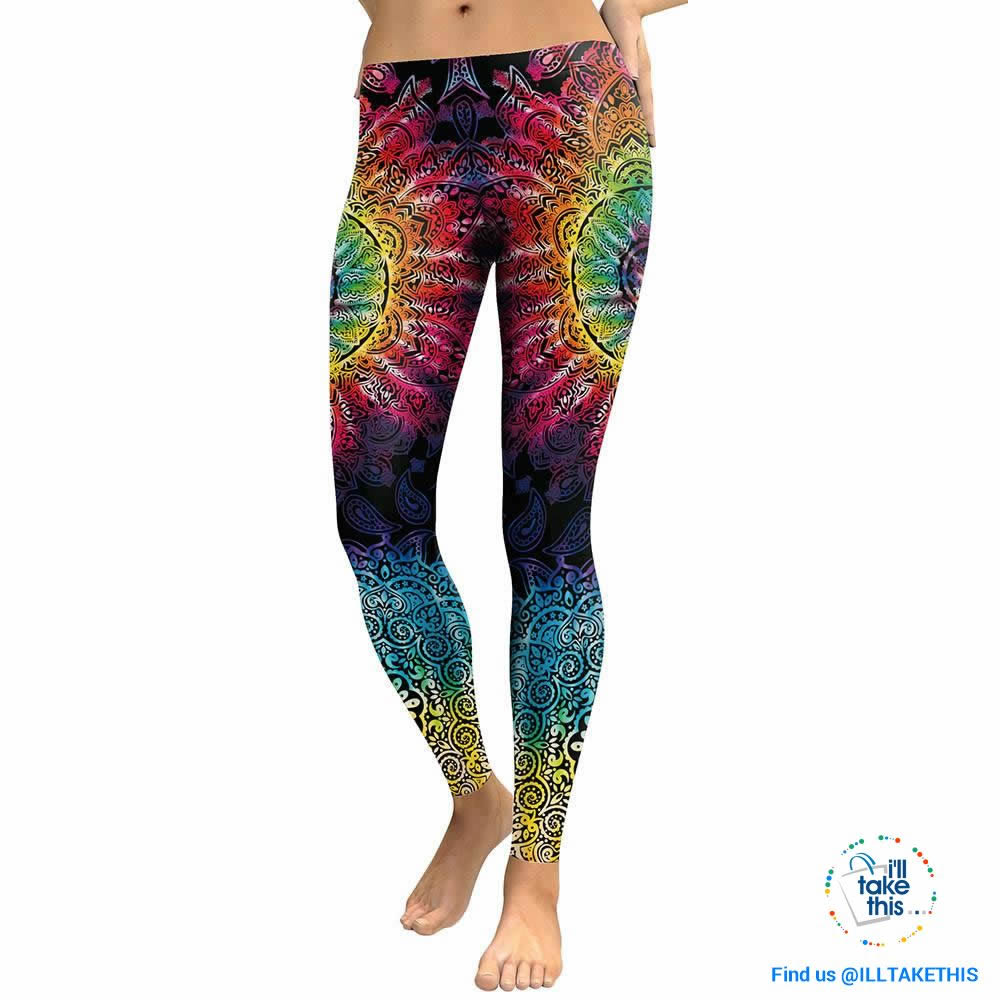 Mandala Flower 3D Printed Patchwork color Fitness Leggings, Slim fitting - I'LL TAKE THIS