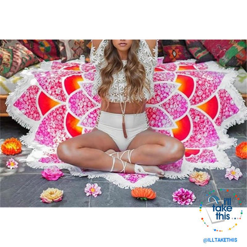 Image of Mandala Tassel Tapestry, Round Mandala style Yoga Mat, Rayon printed Beach Blanket - I'LL TAKE THIS