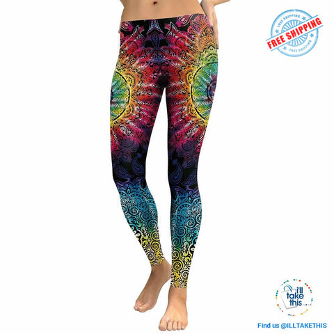 Image of Mandala Flower 3D Printed Patchwork color Fitness Leggings, Slim fitting - I'LL TAKE THIS