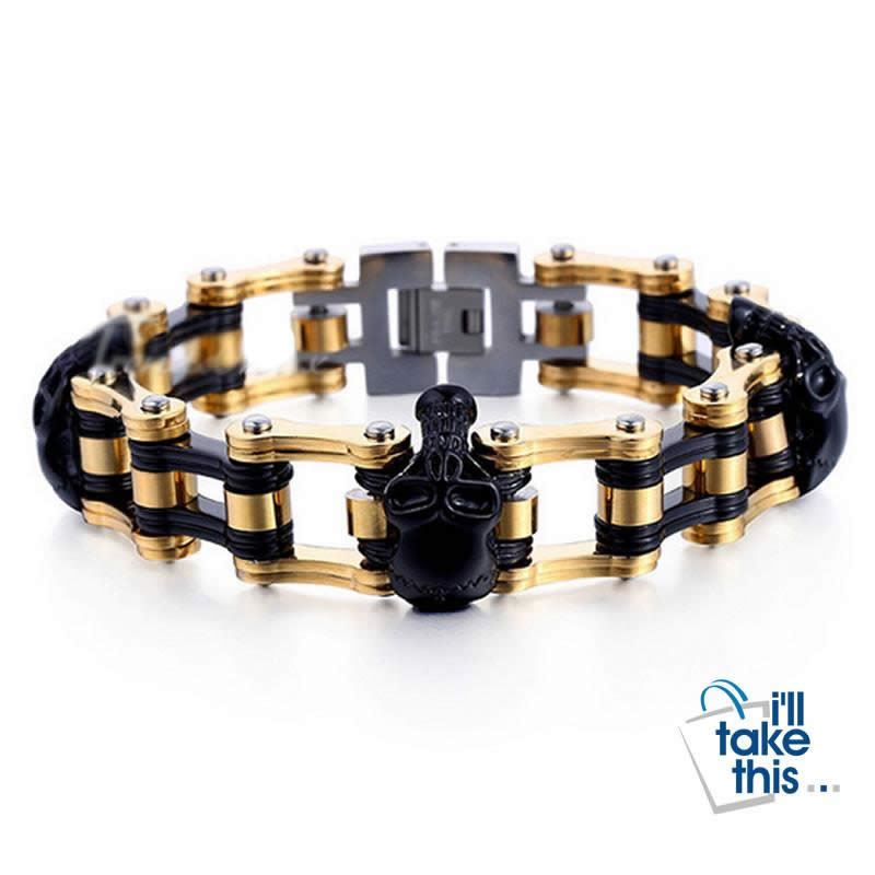 Men's Biker Style Skull and Link Chain Bracelet in 316L Stainless Steel - I'LL TAKE THIS