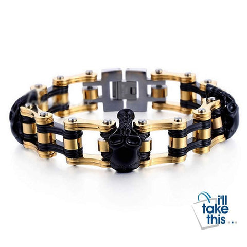 Image of Men's Biker Style Skull and Link Chain Bracelet in 316L Stainless Steel - I'LL TAKE THIS