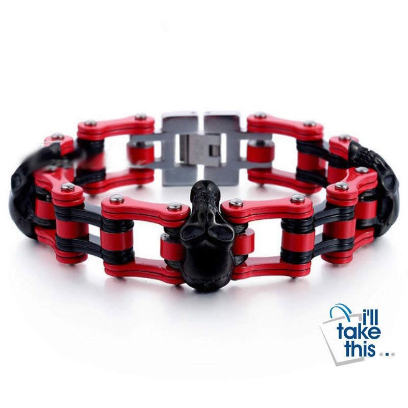 Men's Biker Style Skull and Link Chain Bracelet in 316L Stainless Steel - I'LL TAKE THIS