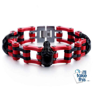 Men's Biker Style Skull and Link Chain Bracelet in 316L Stainless Steel