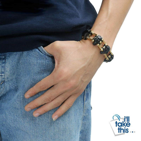 Image of Men's Biker Style Skull and Link Chain Bracelet in 316L Stainless Steel - I'LL TAKE THIS