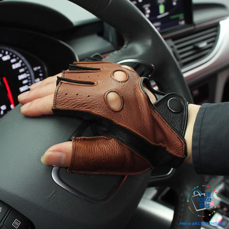 Men's Drivers Gloves Genuine Leather - Supersoft Deerskin Fingerless Gloves - 2 Colors - I'LL TAKE THIS