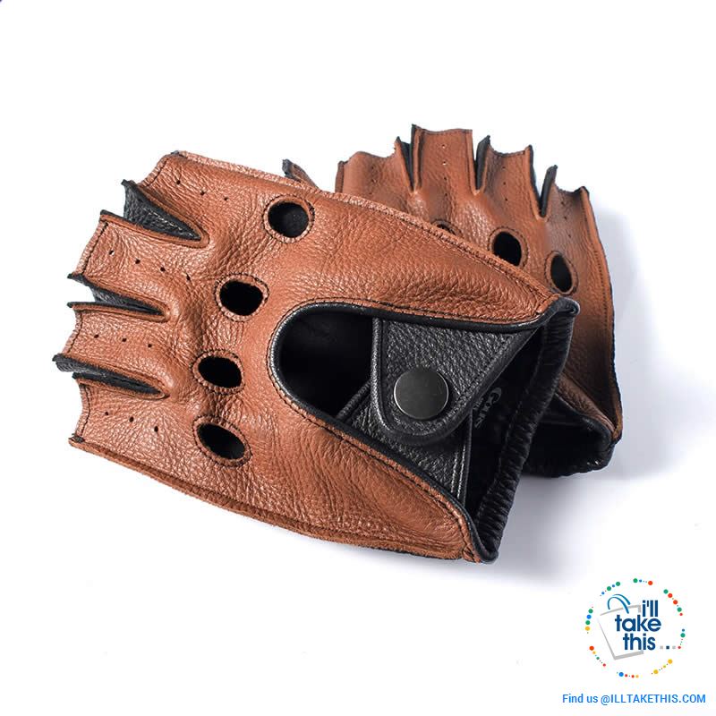 Men's Drivers Gloves Genuine Leather - Supersoft Deerskin Fingerless Gloves - 2 Colors - I'LL TAKE THIS