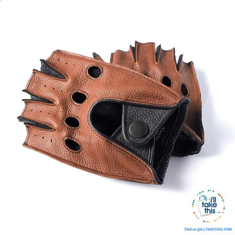 Image of Men's Drivers Gloves Genuine Leather - Supersoft Deerskin Fingerless Gloves - 2 Colors - I'LL TAKE THIS