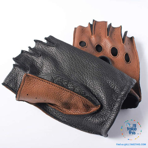Image of Men's Drivers Gloves Genuine Leather - Supersoft Deerskin Fingerless Gloves - 2 Colors - I'LL TAKE THIS