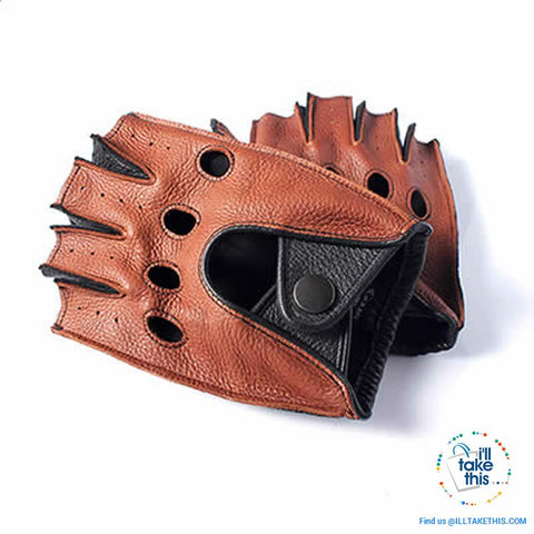 Image of Men's Drivers Gloves Genuine Leather - Supersoft Deerskin Fingerless Gloves - 2 Colors - I'LL TAKE THIS