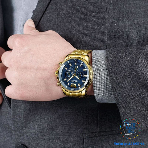 Image of Men's Luxury Business Watches, Stainless Steel Quartz Water-resistant Gold, Silver/White or Black - I'LL TAKE THIS