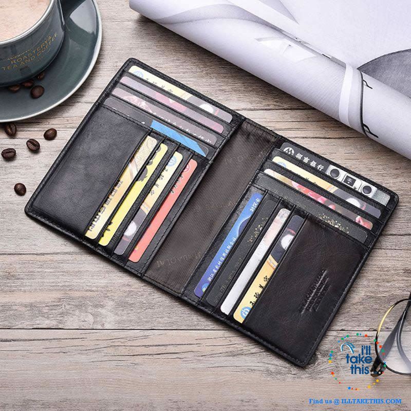Men's Mega 8/16 Card Wallet in Genuine Cowhide Leather with Passport compartment - Black or Brown - I'LL TAKE THIS