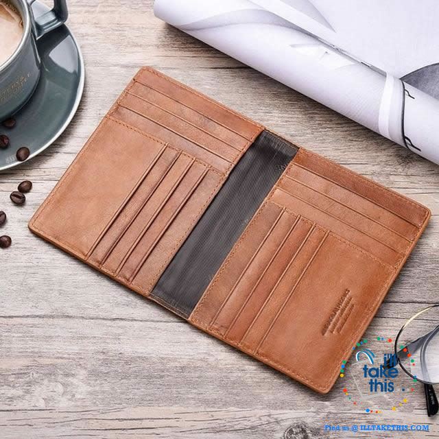 Men's Mega 8/16 Card Wallet in Genuine Cowhide Leather with Passport compartment - Black or Brown - I'LL TAKE THIS