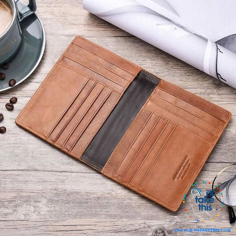 Image of Men's Mega 8/16 Card Wallet in Genuine Cowhide Leather with Passport compartment - Black or Brown - I'LL TAKE THIS