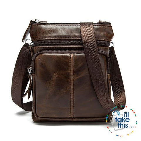 Image of Man Bag in Genuine Leather - Small Messenger Bag with Shoulder Strap/Cross-body - 5 Colors - I'LL TAKE THIS