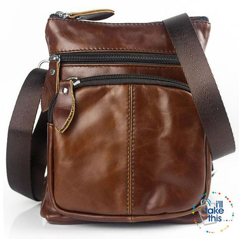 Image of Man Bag in Genuine Leather - Small Messenger Bag with Shoulder Strap/Cross-body - 5 Colors - I'LL TAKE THIS