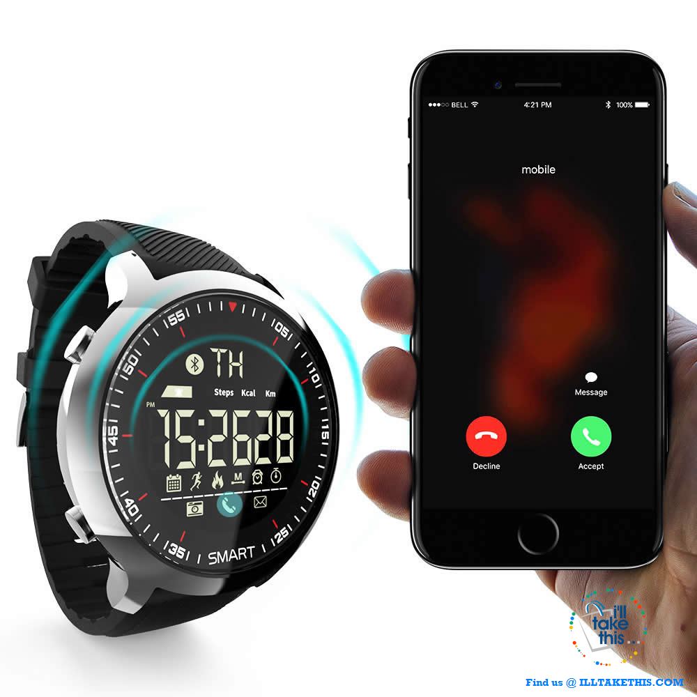 Men's Sports Smartwatch - Water-resistant, pedometers, message, reminder, Bluetooth for iOS/Android - I'LL TAKE THIS