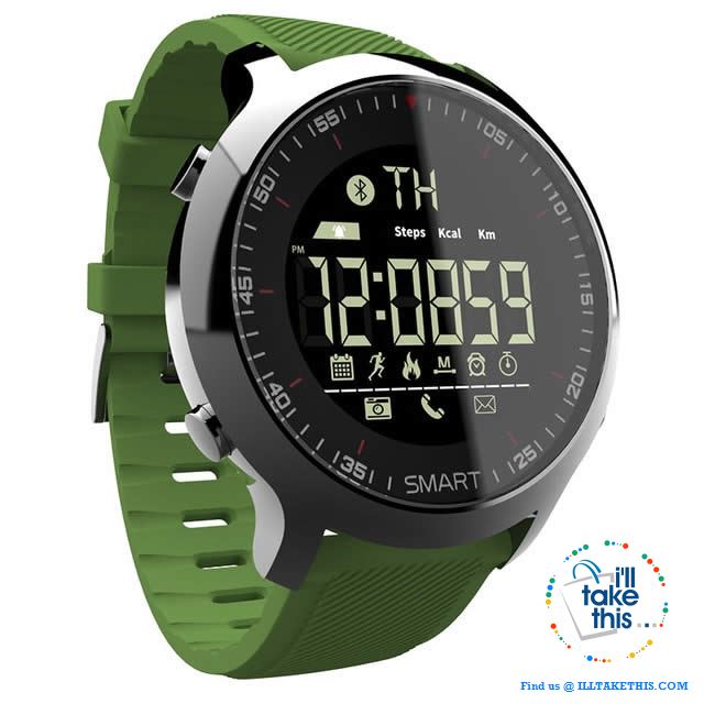 Men's Sports Smartwatch - Water-resistant, pedometers, message, reminder, Bluetooth for iOS/Android - I'LL TAKE THIS