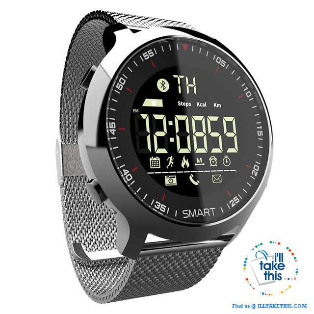 Men's Sports Smartwatch - Water-resistant, pedometers, message, reminder, Bluetooth for iOS/Android - I'LL TAKE THIS