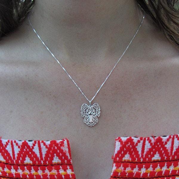 Papillon Dog Pendant in Gold, Silver or Rose Gold with BONUS Link Chain Necklace - I'LL TAKE THIS