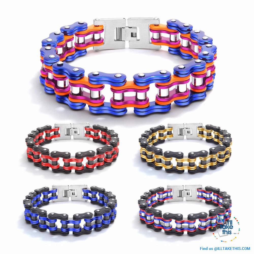 Link Chain Bracelets - 11 Color Options in a Stainless Steel Link Chain Men's Bracelet