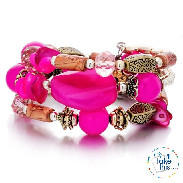 Bohemian Bead/Charm Bracelet Multi-layered, Designed to give a modern stacked Look, 9 Color Options - I'LL TAKE THIS