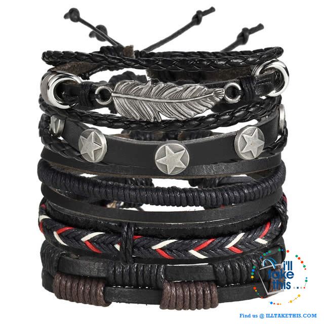 Multistack individual Men's/Women's Punk Bracelets, Handmade Leather Wristband Bracelet Rope Jewelry - I'LL TAKE THIS