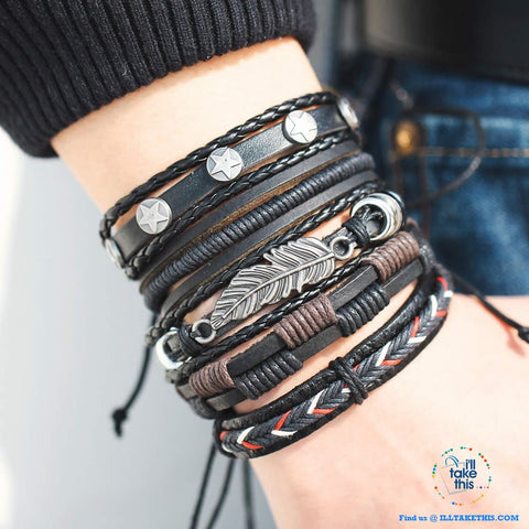 Image of Multistack individual Men's/Women's Punk Bracelets, Handmade Leather Wristband Bracelet Rope Jewelry - I'LL TAKE THIS