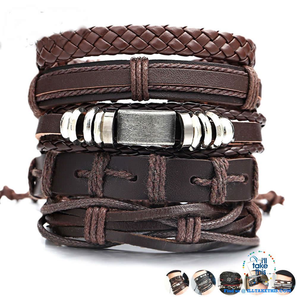 Multistack individual Men's/Women's Punk Bracelets, Handmade Leather Wristband Bracelet Rope Jewelry - I'LL TAKE THIS