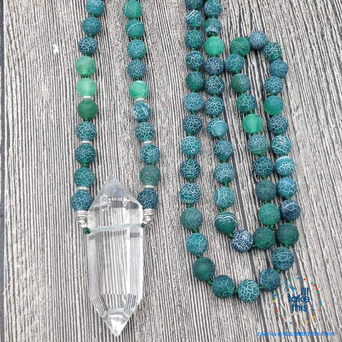 Image of Natural Quartz Double point Crystal Pendant with Green Agate 8mm Beads - I'LL TAKE THIS