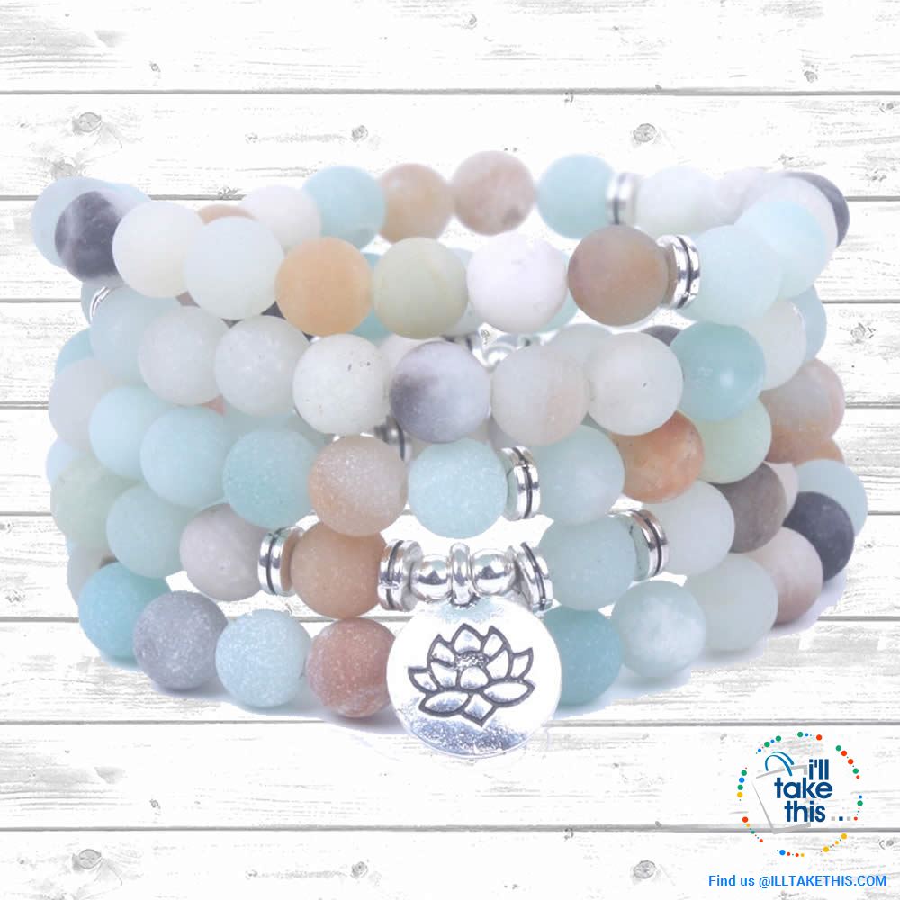 Natural stone handmade Necklace/Wrap bracelet matte frosted amazonite beads with Lotus, OM Charms - I'LL TAKE THIS