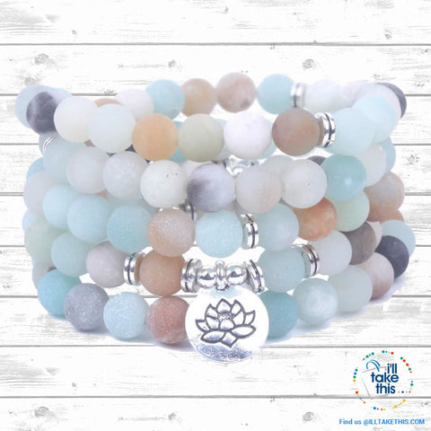 Image of Natural stone handmade Necklace/Wrap bracelet matte frosted amazonite beads with Lotus, OM Charms - I'LL TAKE THIS