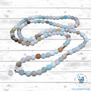 Natural stone handmade Necklace/Wrap bracelet matte frosted amazonite beads with Lotus, OM Charms