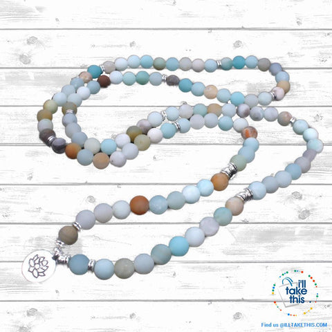 Image of Natural stone handmade Necklace/Wrap bracelet matte frosted amazonite beads with Lotus, OM Charms - I'LL TAKE THIS