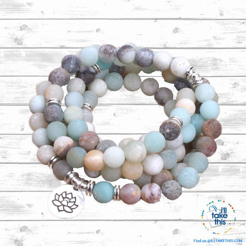 Image of Natural stone handmade Necklace/Wrap bracelet matte frosted amazonite beads with Lotus, OM Charms - I'LL TAKE THIS