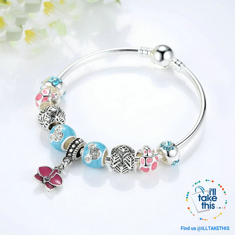 Orchid Blessing Charms Bangle Silver Platting Bracelets in 2 Wrist sizes - I'LL TAKE THIS