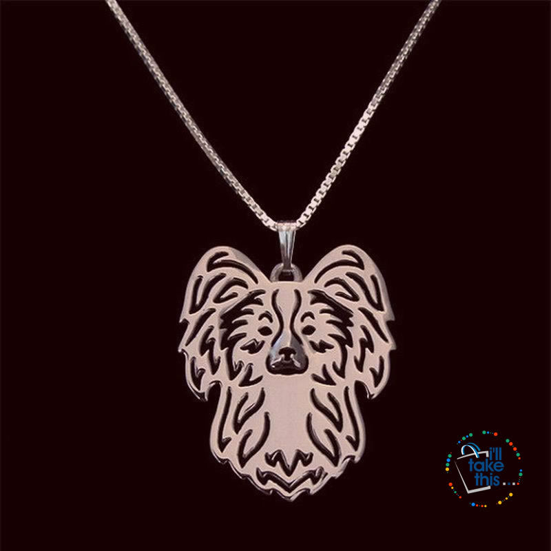 Papillon Dog Pendant in Gold, Silver or Rose Gold with FREE Link chain - I'LL TAKE THIS