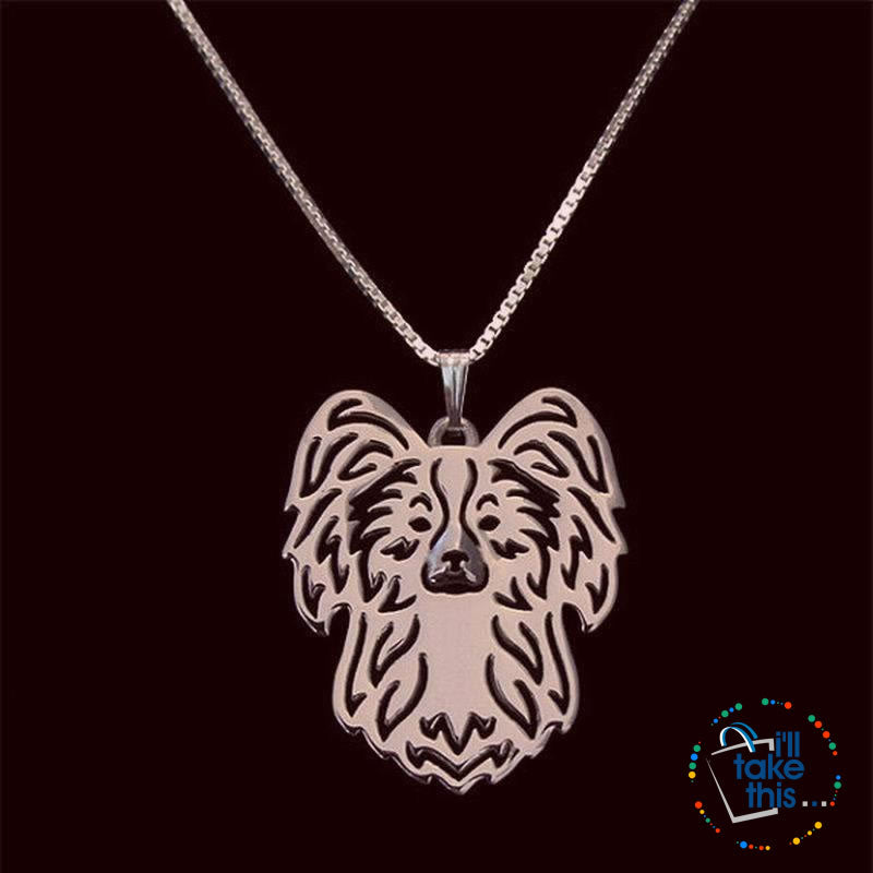 Papillon Dog Pendant in Gold, Silver or Rose Gold with BONUS Link Chain Necklace - I'LL TAKE THIS