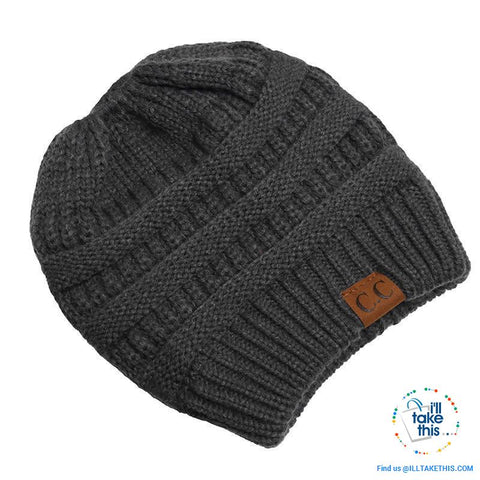 Image of Ponytail Soft stretch Knitted Beanie, Skullies in 25 block Color options - I'LL TAKE THIS