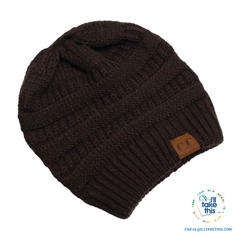 Image of Ponytail Soft stretch Knitted Beanie, Skullies in 25 block Color options - I'LL TAKE THIS