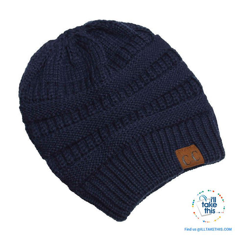 Image of Ponytail Soft stretch Knitted Beanie, Skullies in 25 block Color options - I'LL TAKE THIS